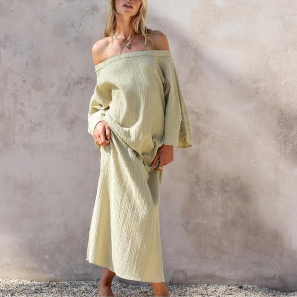 Maurie + Eve Sail Aside Green 3/4 Sleeve Cotton Maxi Dress